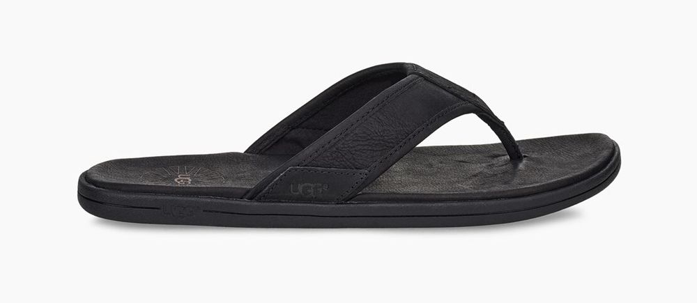 Ugg Flip Flop Mens - Ugg Seaside Leather Black - 135RZWTKS